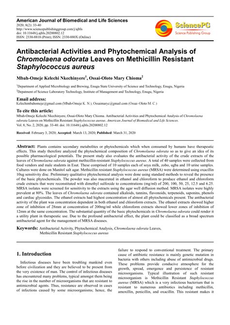 PDF Antibacterial Activities And Phytochemical Analysis Of