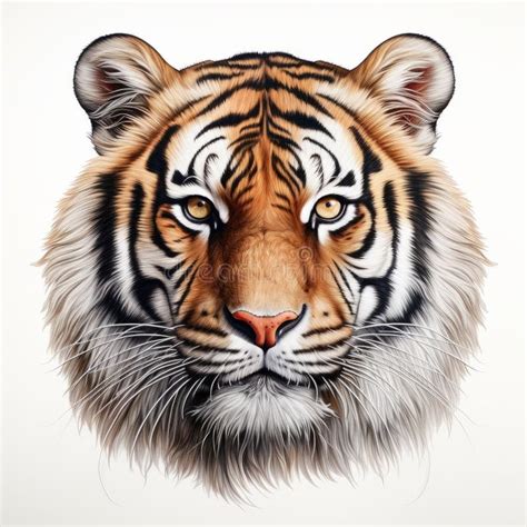 Hyper-realistic Tiger Illustration: Detailed Close-up Drawing on White ...