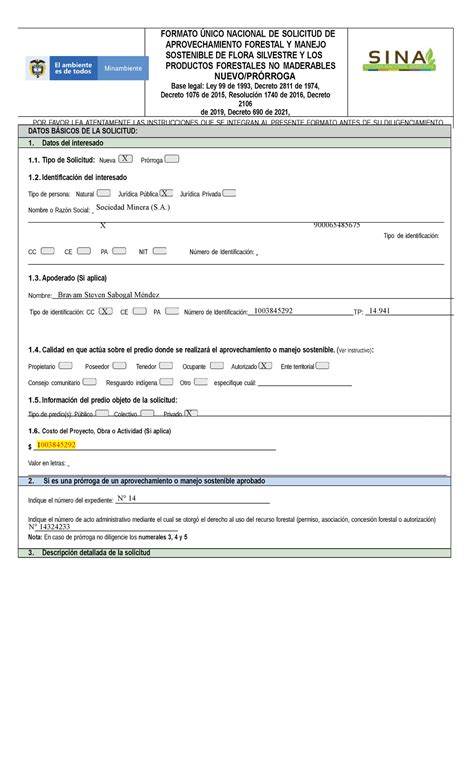 Formulario Para El Aprovechamiento Forestal Formato Nico Nacional De