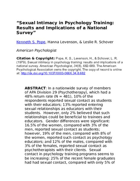 Doc Sexual Intimacy In Psychology Training Results And Implications Of A National Survey