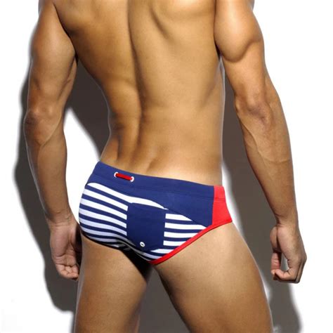 Maillot de bain Sexy pour hommes culotte à rayures Push Pad séchage