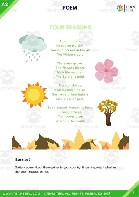 Four Seasons Poem Pre Intermediate Lesson Plan By Teach Simple – NBKomputer