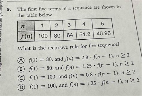 Solved 5 The First Five Terms Of A Sequence Are Shown In The Table