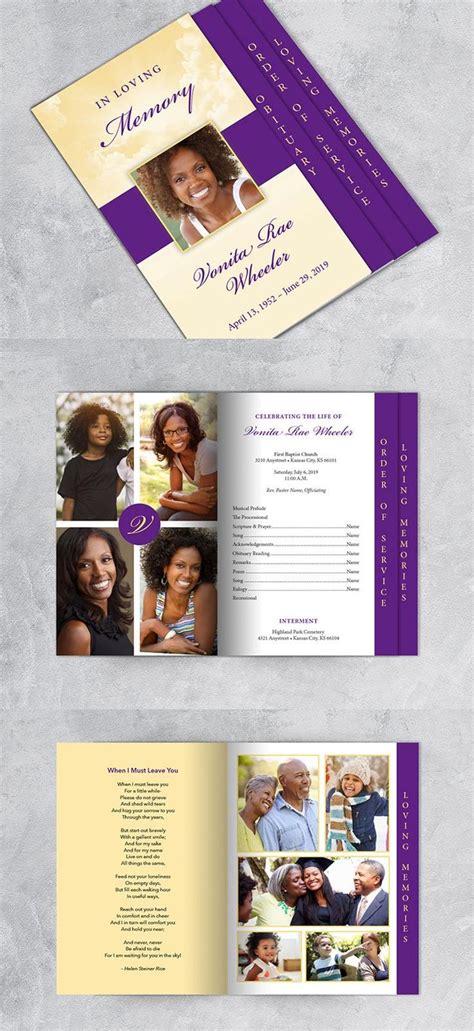 Purple And Gold Clouds Graduated Fold Funeral Program Template Apple