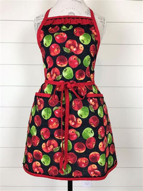 Bright Red And Green Apples Womans Full Apron Shades Etsy Vintage