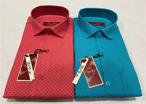 Casual Dotted Print Blue Men Cotton Printed Shirt Full Sleeves At Rs