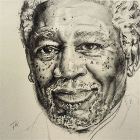 Monochromatic Black And White Drawing Of Morgan Freeman