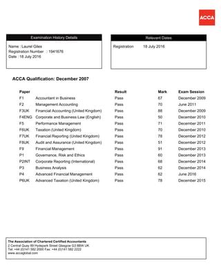 Acca Exam Status Report Pdf