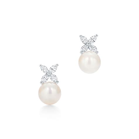 Tiffany Victoria® earrings in platinum with Akoya cultured pearls and ...