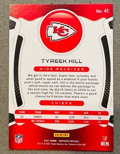 2021 Panini Certified 41 Tyreek Hill For Sale Online EBay