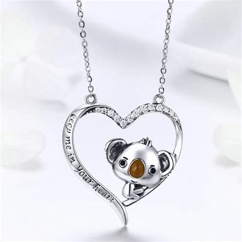 Lovely Heart Koala Pendant Solid 925 Sterling Silver 925 Sterling