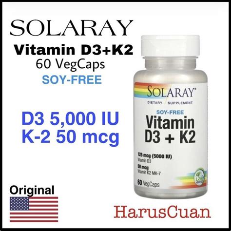 Jual Solaray Vitamin D3 125 Mcg 5000 IU K2 MK 7 50 Mcg 60 VegCaps