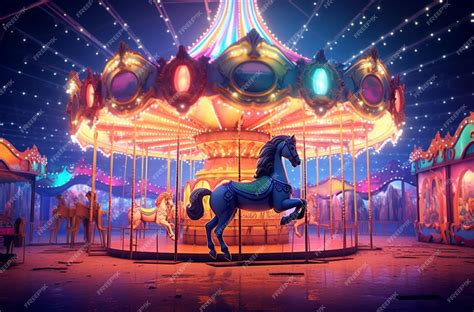 Premium Ai Image Brightly Lit Carousel With Horse In The Middle Of A