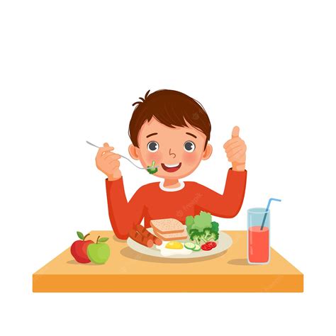 Premium Vector Cute Little Boy Eating Breakfast With Bread Egg