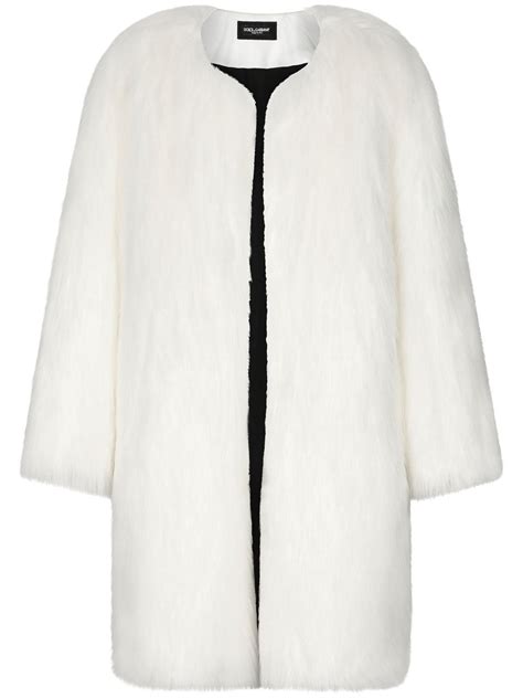 Dolce And Gabbana Single Breasted Faux Fur Coat White Farfetch