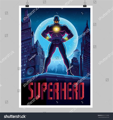 Superhero Action Superhero Night City Poster Stock Vector (Royalty Free ...