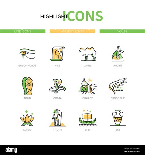 Ancient Egypt Modern Line Design Style Icons Set Stock Vector Image