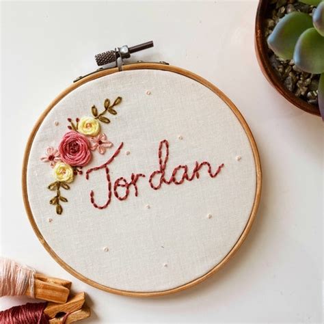 Custom Name Floral Embroidery Hoop Modern Embroidery Nursery Etsy