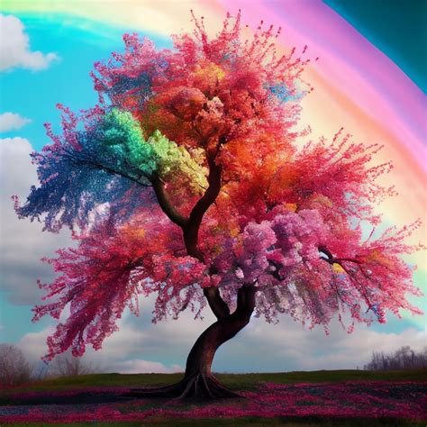 Premium Photo Rainbow Tree Fantasy Landscape And Tree With Rainbow