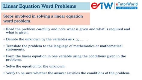 Linear Equation Word Problems Steps Solved Examples And Faqs