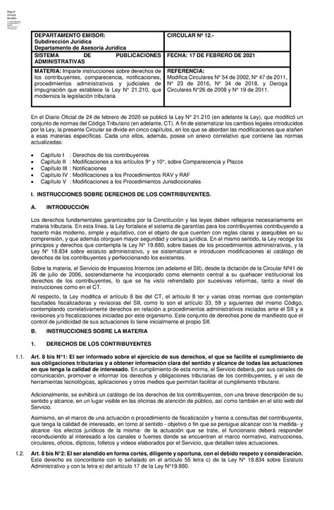 Circular Derechos Contribuyentes Departamento Emisor