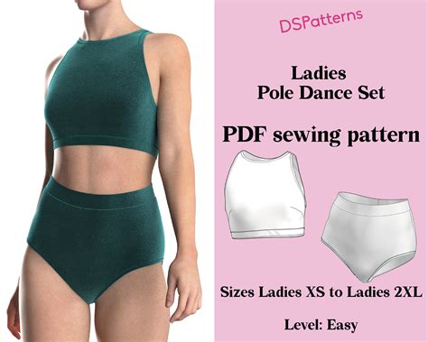 Diy Pole Dance Set Sewing Pattern Pdf Woman Sizes Halter Top And High