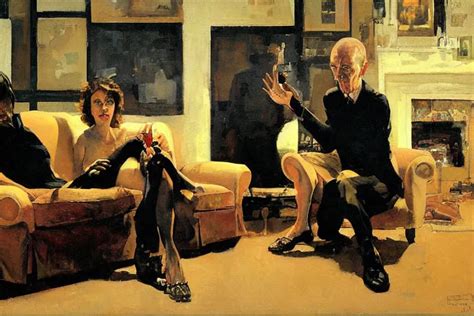 A Thin Man And His Wife Sit On A Sofa And Argue In A Stable Diffusion