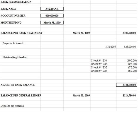 bank reconciliation template   documents excel