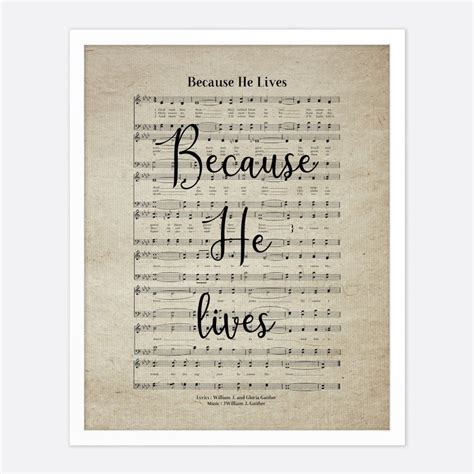 Because He Lives Vintage Hymn Wall Art Print Biblical Sheet Etsy Uk