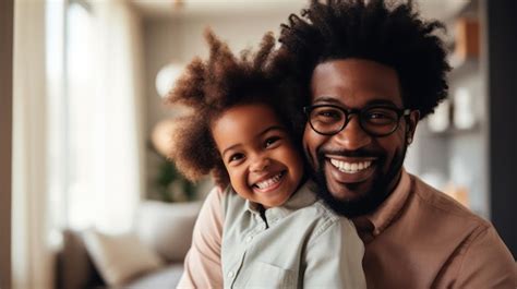 Retrato De Um Pai Afro Americano Sorridente E Sua Filha Em Casa Ia