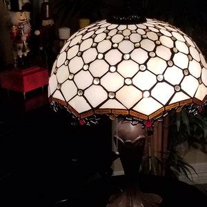 Geometric Jeweled Cutglass Tiffany Reproduction Lamp Inch Diameter