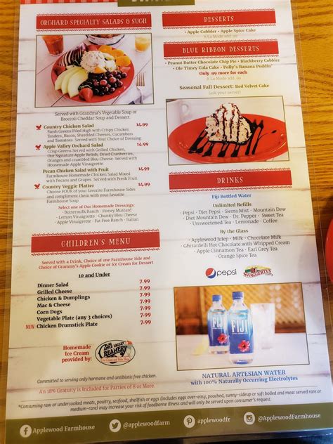 Menu At Applewood Farmhouse Grill Restaurant Sevierville