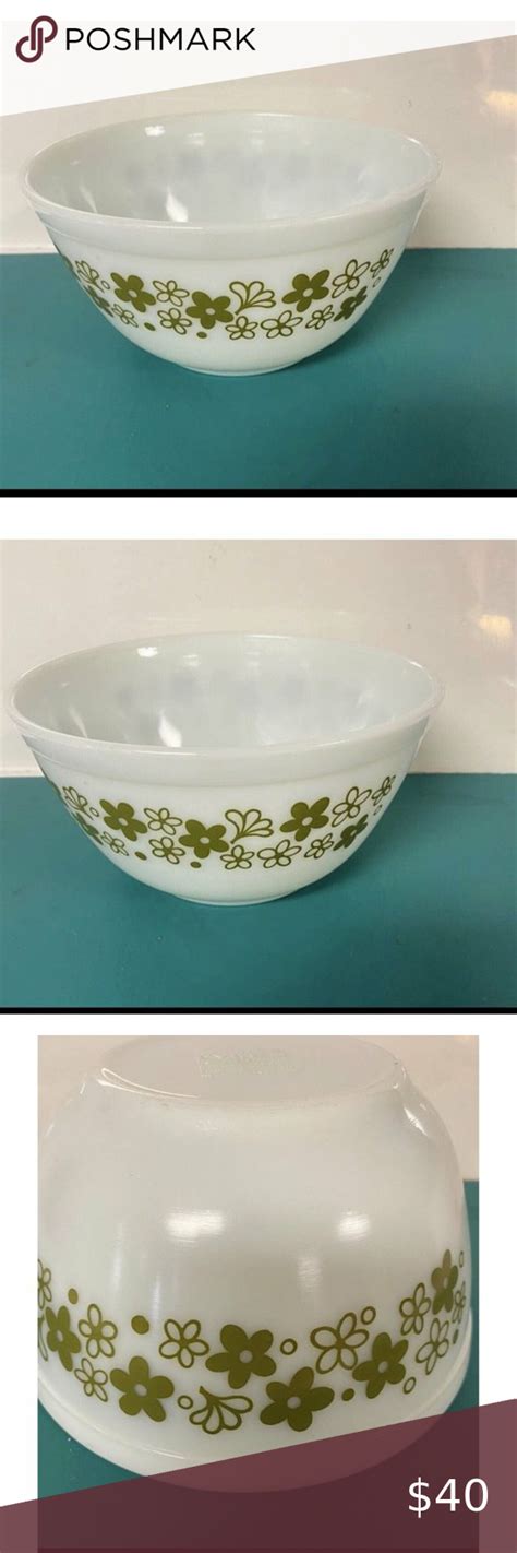 Pyrex Crazy Daisy Green On White Vintage Bowl 402 1 12 Qt Vintage