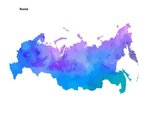 Colourful Watercolour Map Design Of Country Russia Isolated On White