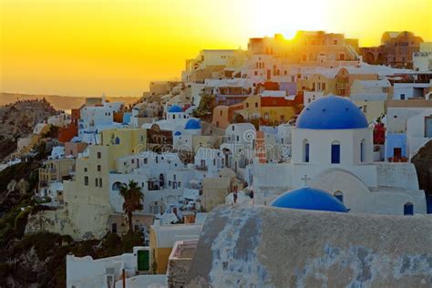 Beautiful sunset in Oia stock photo. Image of church - 28362138