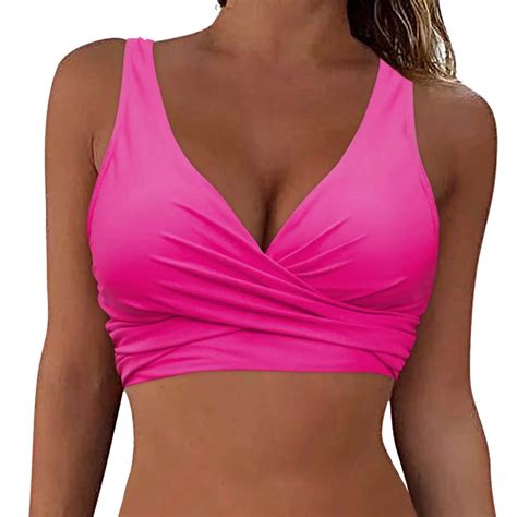 Women Plus Size Bikini Top Twist Front Swimsuit Top Push Up Full Coverage Bathing Suit