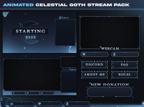 Animated Vtuber Twitch Overlay Blue Gothic Stream Package Horror Witchy