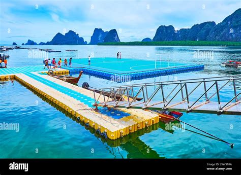 KO PANYI, THAILAND - APRIL 28, 2019: Floating football pitch is notable ...