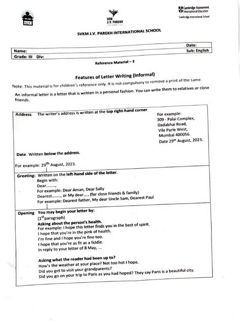 Informal Letter Writing | PDF 