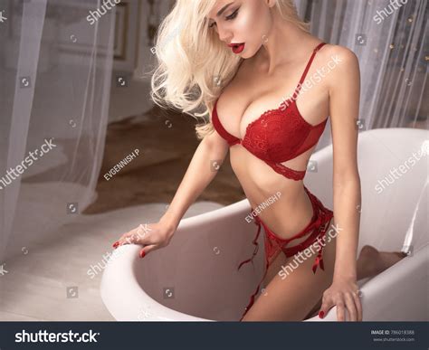 Sexy Blonde Girl Total Red Lingerie Stock Photo 786018388 Shutterstock