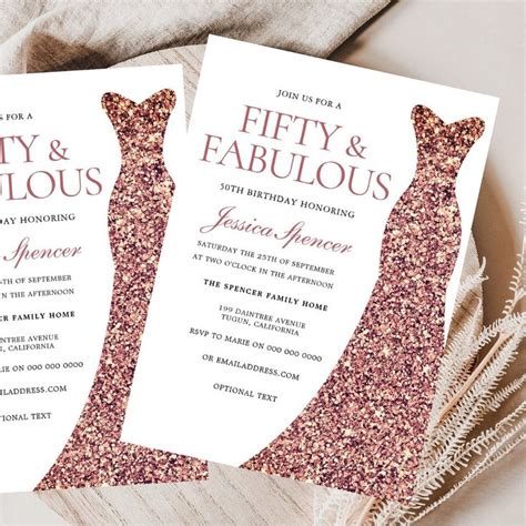 Rose Gold Sparkle Dress Womans 50th Birthday Party Invitation Zazzle