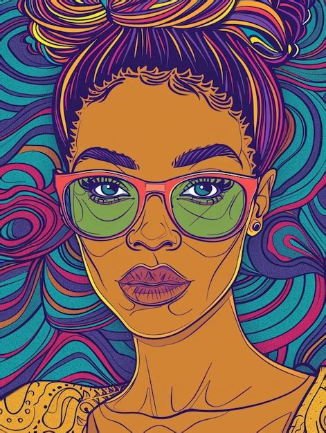 Illustration Of A African American Woman In Vibrant Colors And Bold Outlines Premium Ai