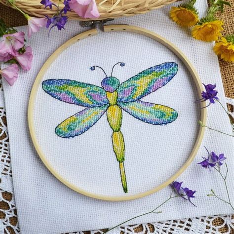 Dragonfly Cross Stitch Pattern PDF Watercolor Dragon Fly Etsy Santa