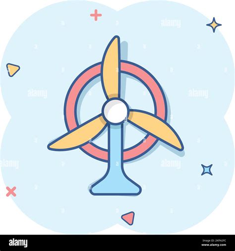 Wind Power Plant Icon In Comic Style Turbine Cartoon Vector Illustration On White Isolated