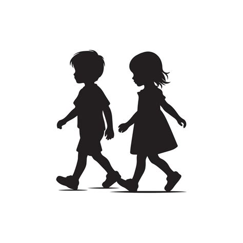 two children walking silhouette 46569973 Vector Art at Vecteezy