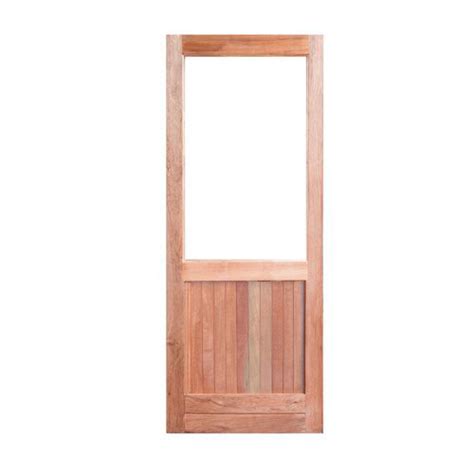 Wooden Door Full Pane Glass Top Vertically Slatted Bottom Single