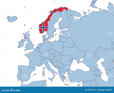 Norway on Europe map stock vector. Illustration of continent - 4291179