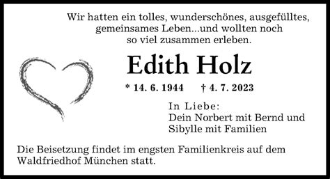 Traueranzeigen Von Edith Holz Augsburger Allgemeine Zeitung