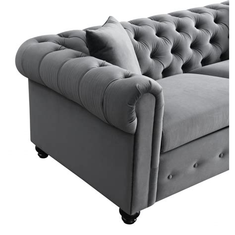 Canapé chesterfield 3pl convertible express velours gris JAMES