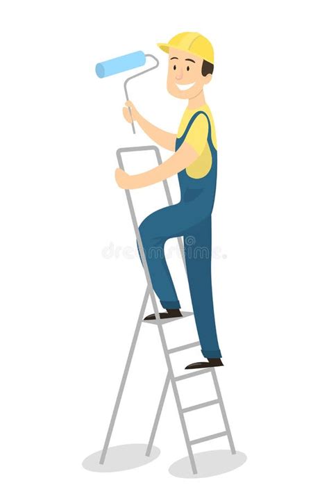 Cartoon Man Climbing Ladder Stock Vector Illustration Of Cartoons